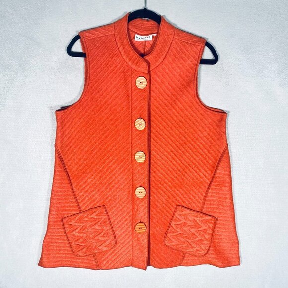 Habitat Vest Womens L Orange Stretch Sleeveless Button Up Collared Art - Picture 1 of 9